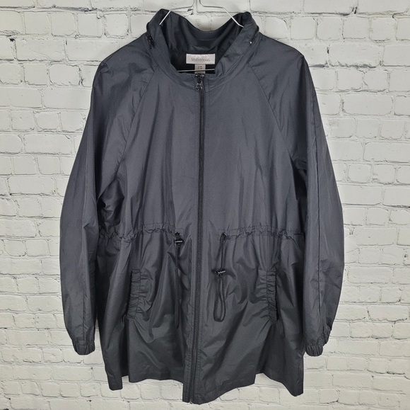 MOTHERHOOD MATERNITY | nylon lightweight long cinch waist zip hooded jacket - Picture 1 of 4